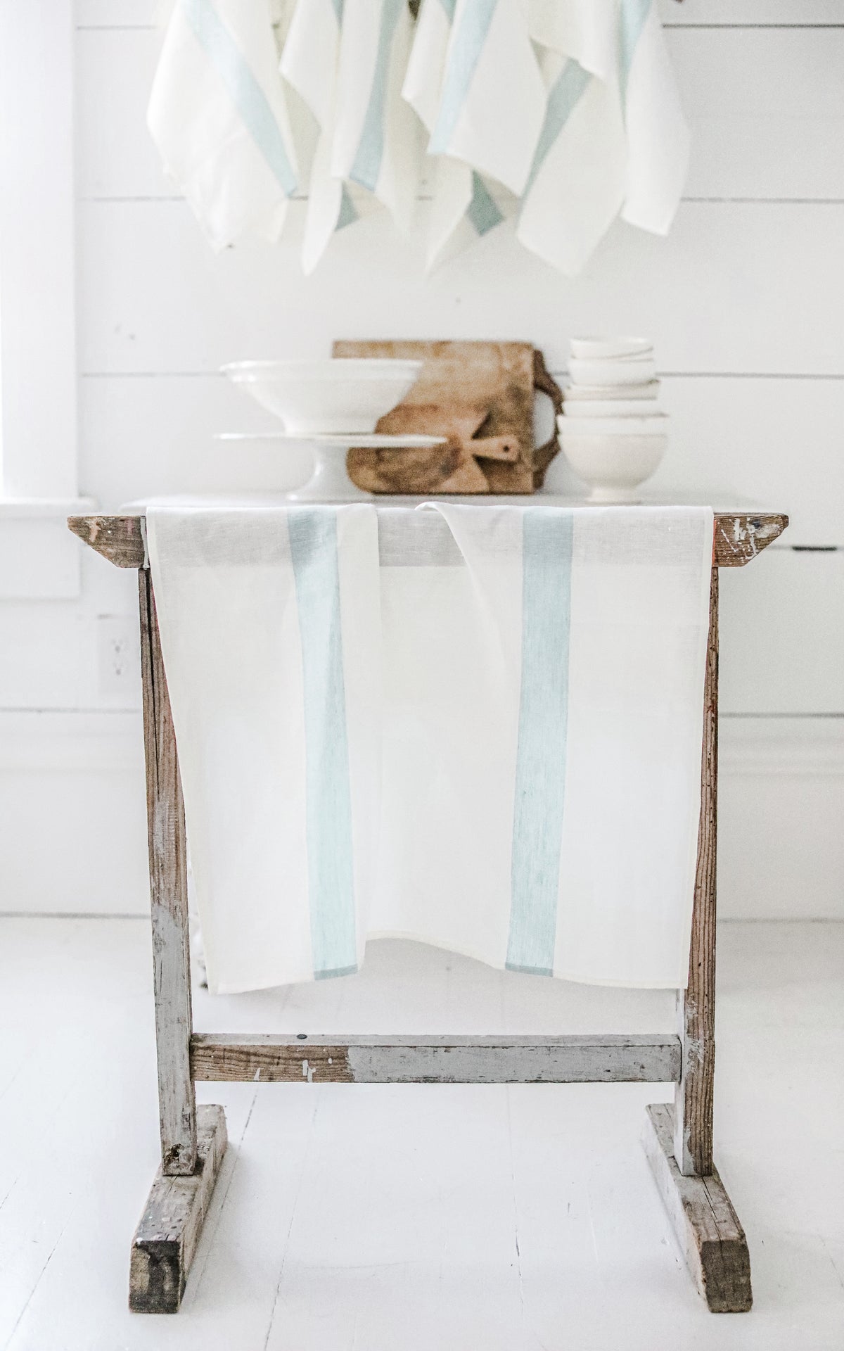 Turquoise Striped Porticcio Belgian Linen Tea Towel