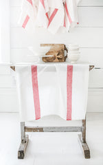 Red Striped Porticcio Belgian Linen Tea Towel