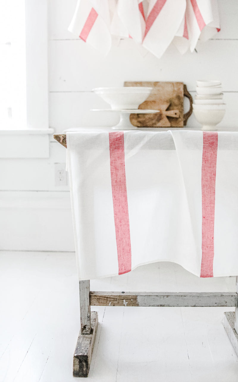 Red Striped Porticcio Belgian Linen Tea Towel