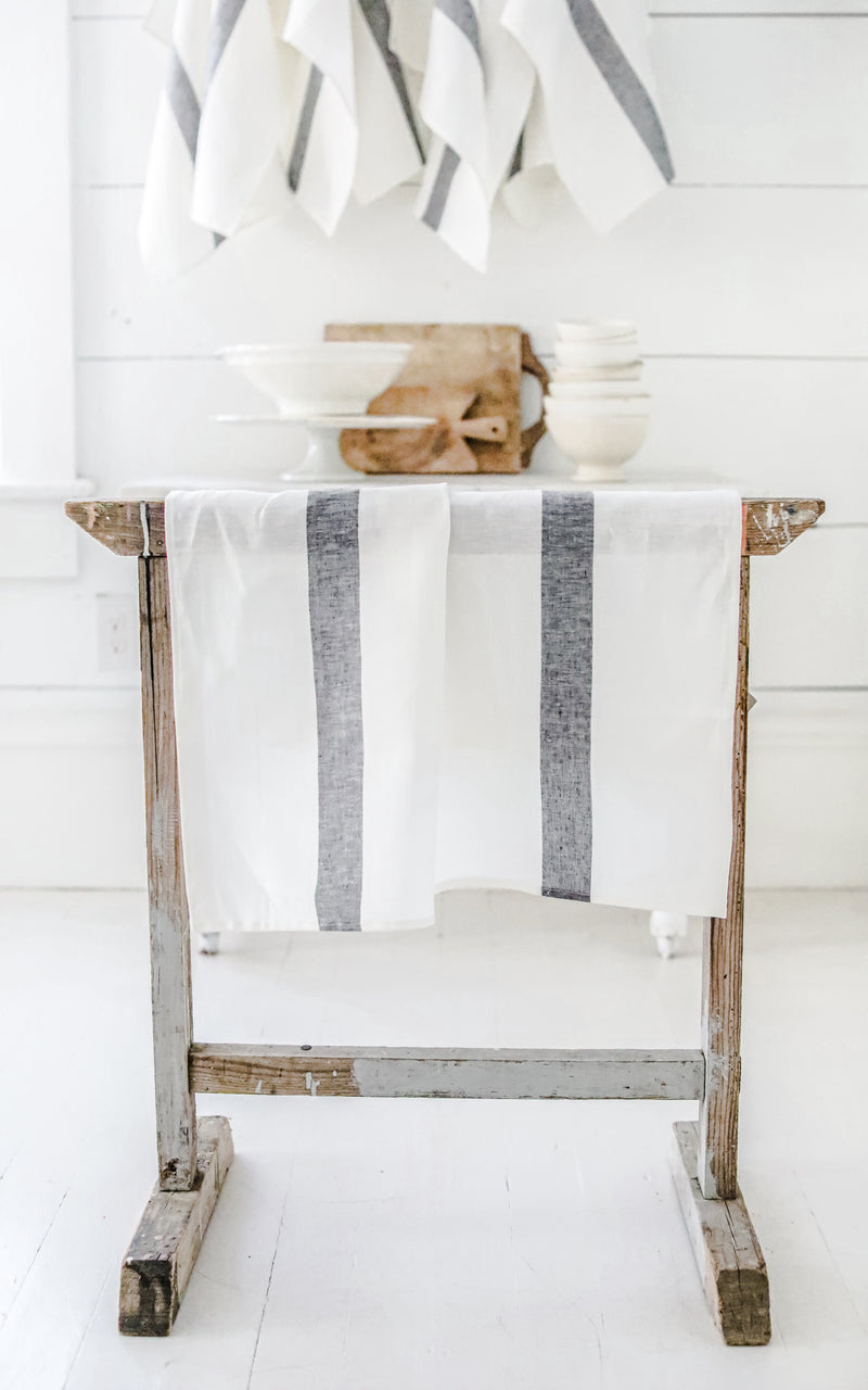 Black Stripe Linen Kitchen Towel