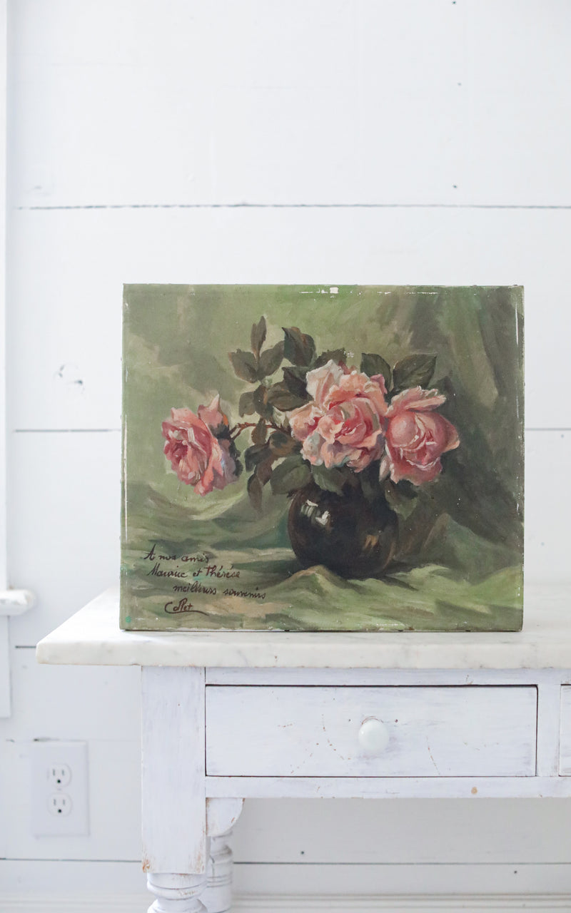 Vintage French Painting on Canvas