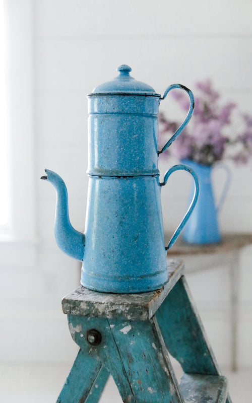 Vintage Blue Enamelware Coffee Pot